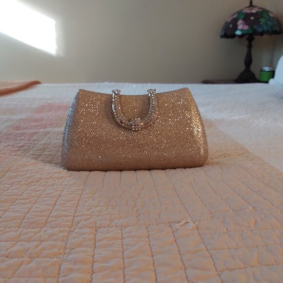 Fawziya Rose Gold Rhinestone Crystal Horseshoe Clasp Evening Formal Bag Clutch - Picture 1 of 16